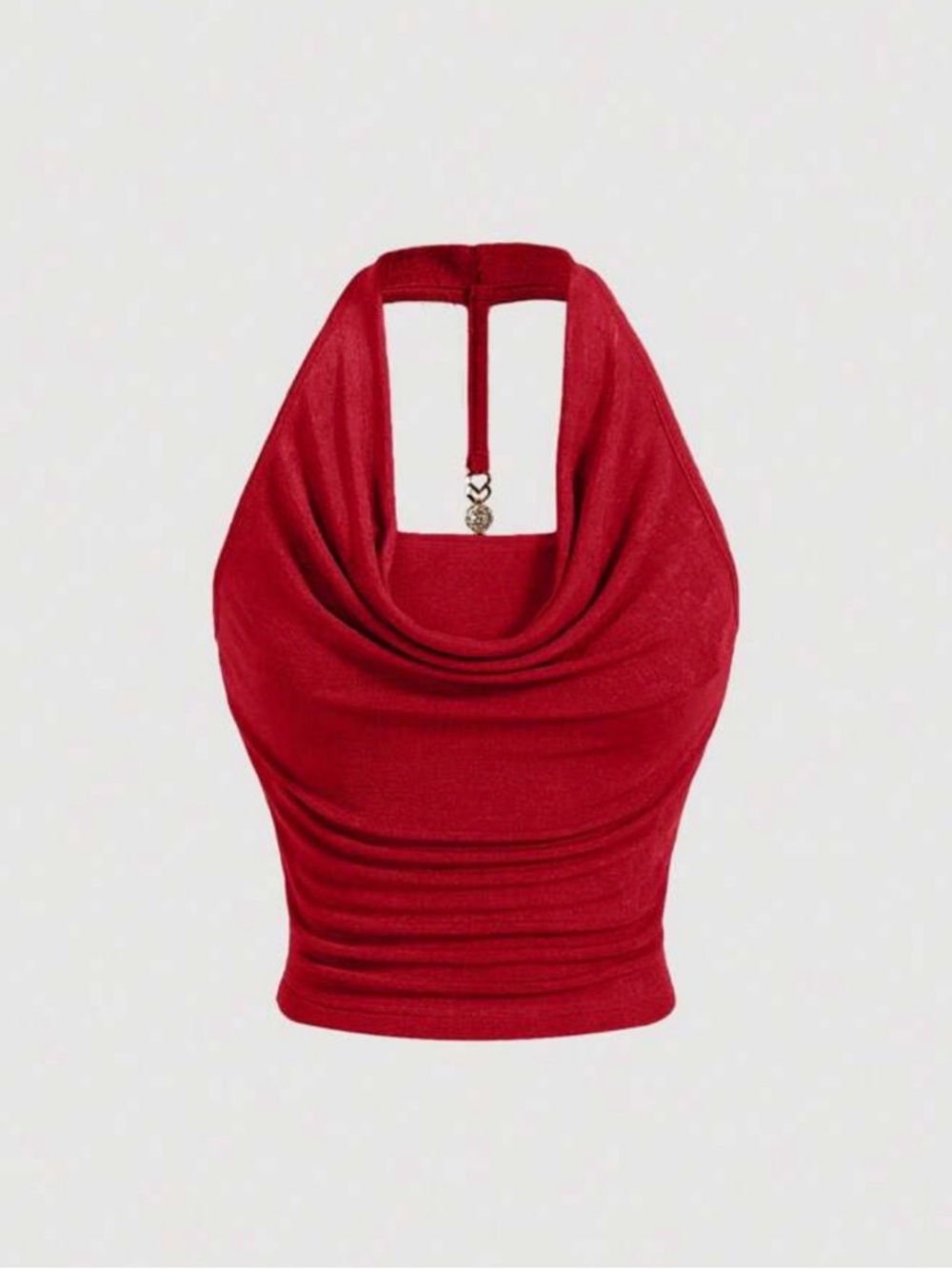 Red Draped Halter Crop Top - Size Small - Picture 2 of 6